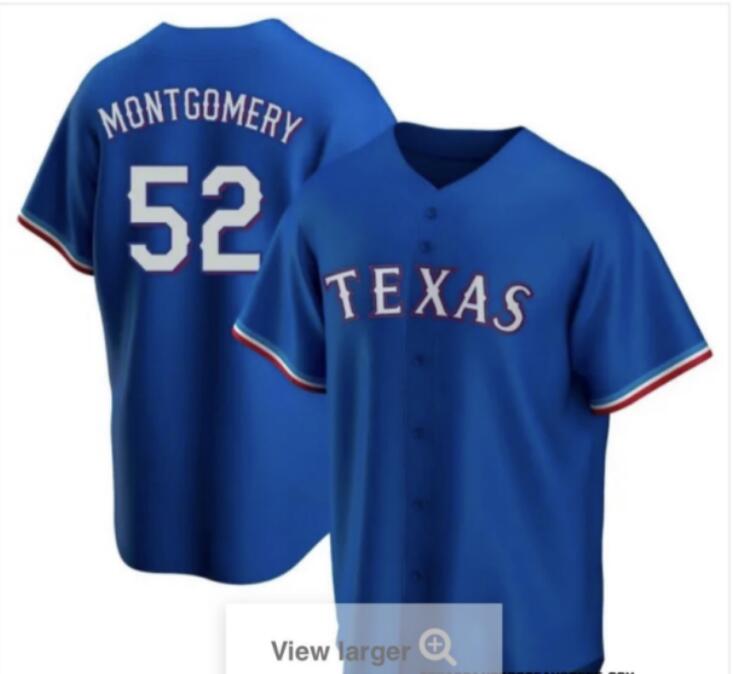 MLB Men Texas Rangers Alternate 52 Montgomery Royal Baseball Player Jersey